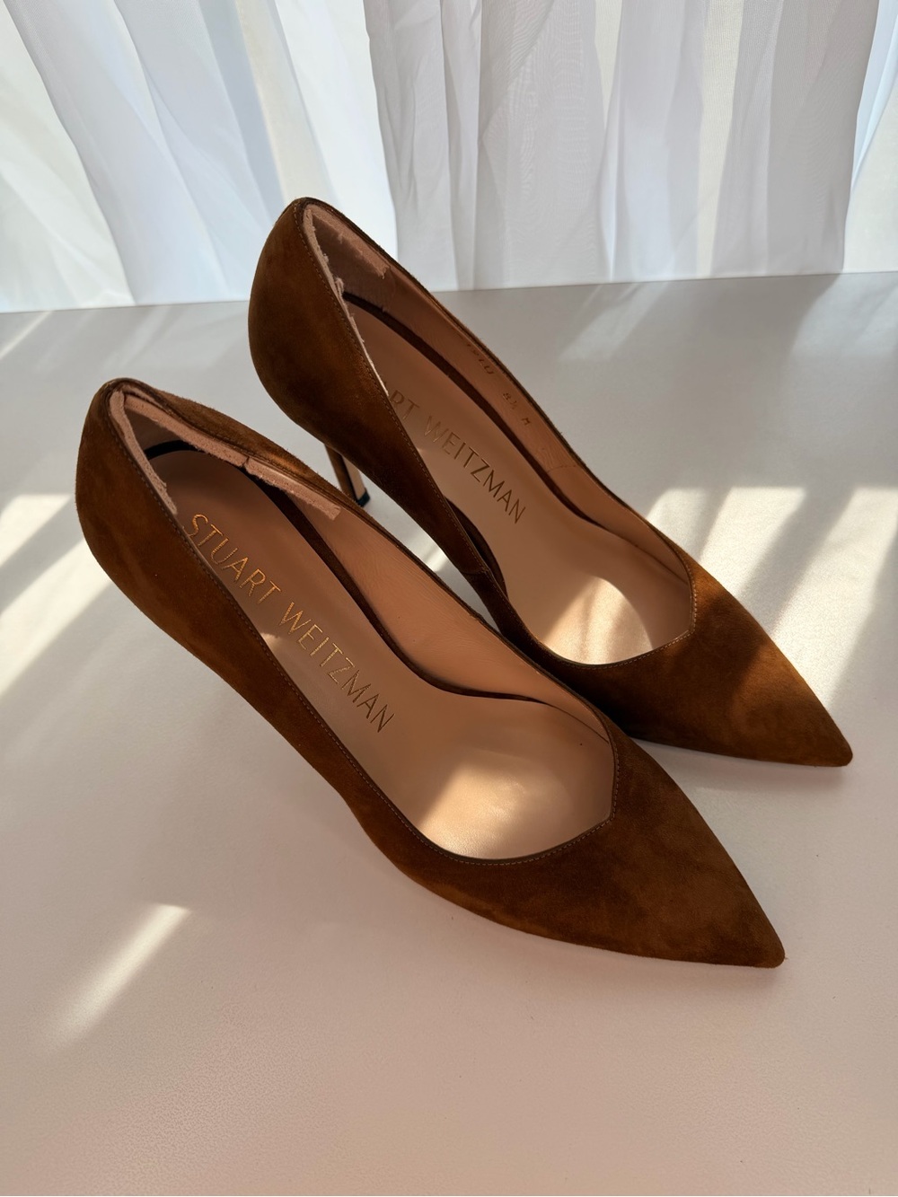 NWT Stuart Weitzman Anny Suede Pumps Coffee Brown Leather with dust bag - Picture 5 of 8